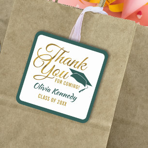 Gold Thank You For Coming Green Grad Party 2026 Square Sticker