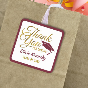 Gold Thank You For Coming Maroon Grad Party 2026   Square Sticker