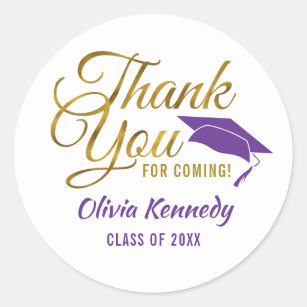 Gold Thank You For Coming Purple Grad 2022 Party   Classic Round Sticker