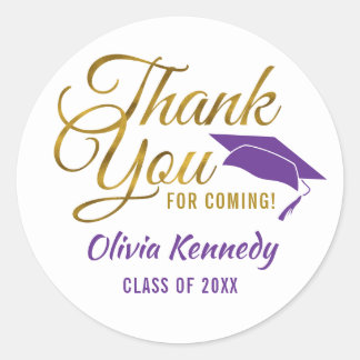 Gold Thank You For Coming Purple Grad 2025 Party   Classic Round Sticker
