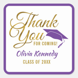 Gold Thank You For Coming Purple Grad 2025 Party Square Sticker