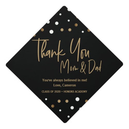Gold Thank You Mom and Dad Custom Class of 2020 Graduation Cap Topper