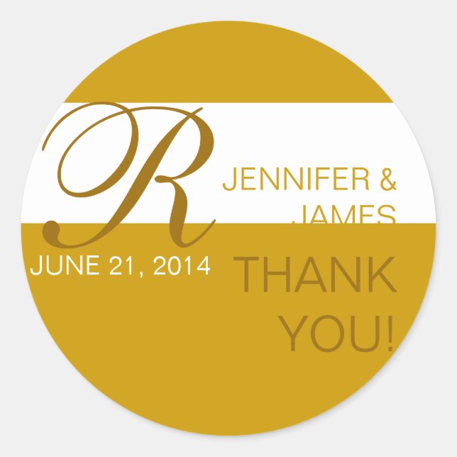 Gold Thank You Monogram Wedding Stickers (Front)