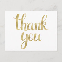 Gold thank you postcards, foil font postcard
