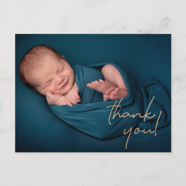 Gold thank you Script photo Birth Announcement (Front)