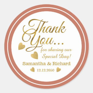Gold Thank You Terracotta Wedding Favor Classic Round Sticker