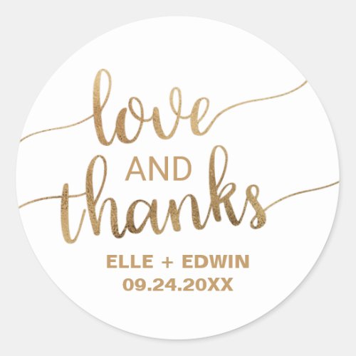 Gold Thank You Wedding Classic Round Sticker
