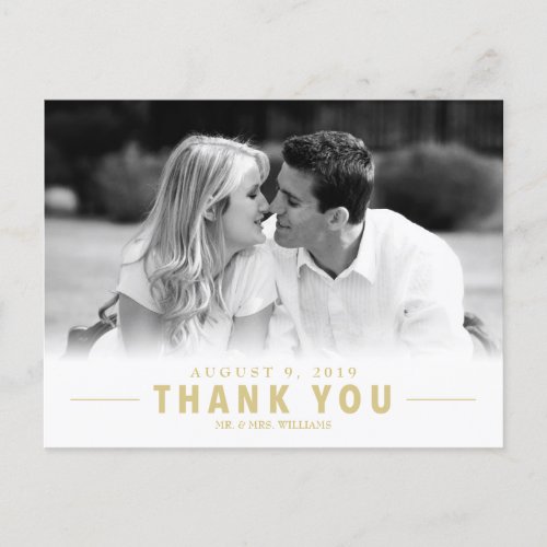 Gold Thank You Wedding Custom Photo Postcard