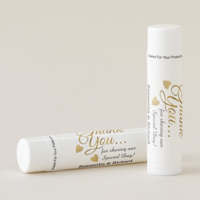 Gold Thank You Wedding Favor   Lip Balm (Front)