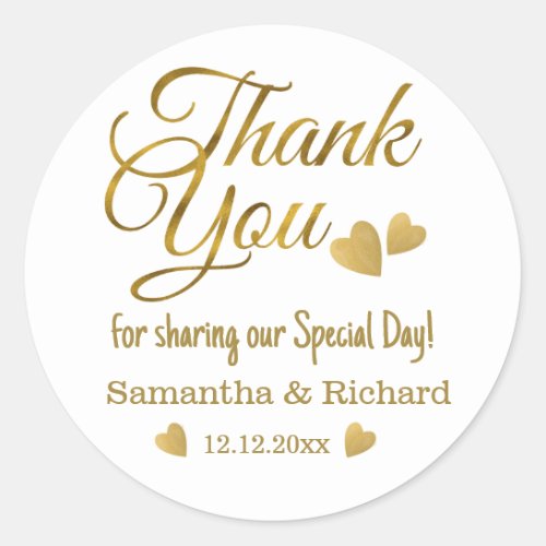 Gold Thank You Wedding Party Favor  Classic Round Sticker