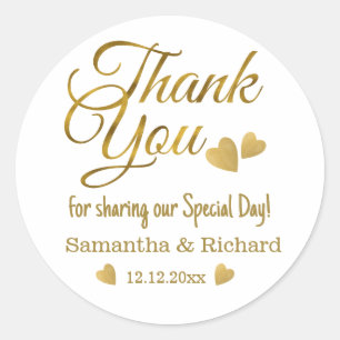 Gold Thank You Wedding Party Favor Classic Round Sticker