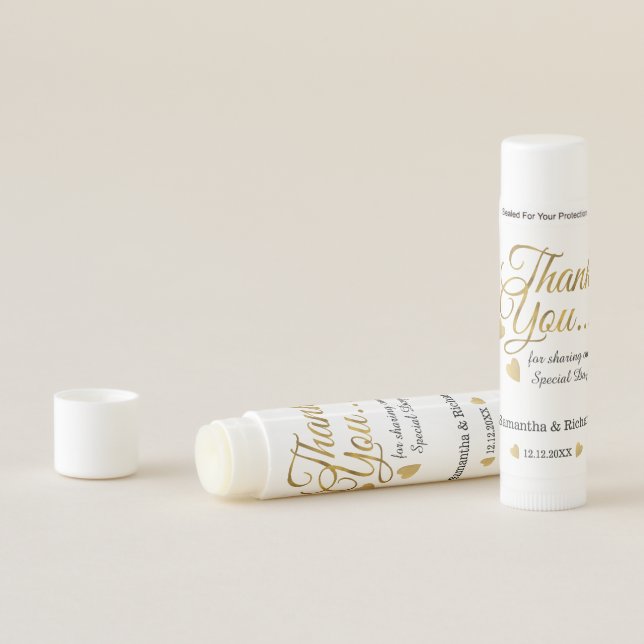 Gold Thank You Wedding Party Favors Personalized Lip Balm (In Situ)