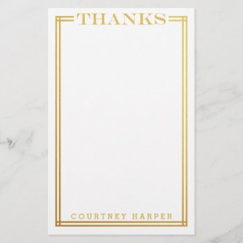 Gold "thanks" Personal Stationery by cranberrydesign at Zazzle