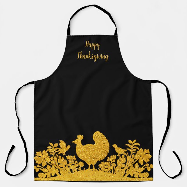 Gold Thanksgiving Turkey Floral Apron (Front)