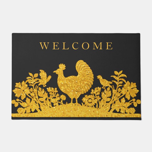Gold Thanksgiving Turkey Floral Doormat (Front)