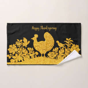 Gold Thanksgiving Turkey Floral Hand Towel