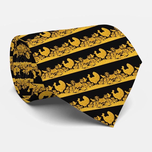 Gold Thanksgiving Turkey Floral Neck Tie (Rolled)