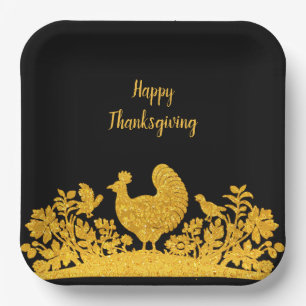 Gold Thanksgiving Turkey Floral Paper Plate