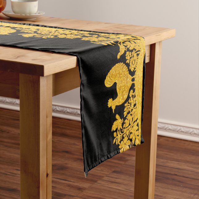 Gold Thanksgiving Turkey Floral Table Runner (In Situ)