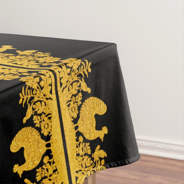 Gold Thanksgiving Turkey Floral Tablecloth (In Situ)