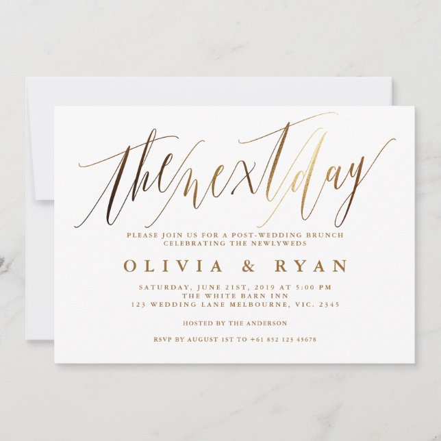 Gold the morning after post-wedding brunch invitation (Front)