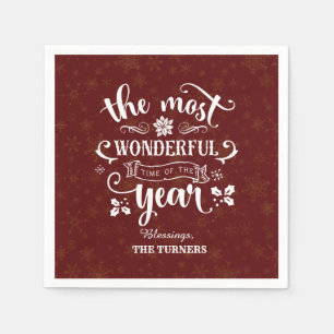 Gold The Most Wonderful Time of the Year Monogram Napkins