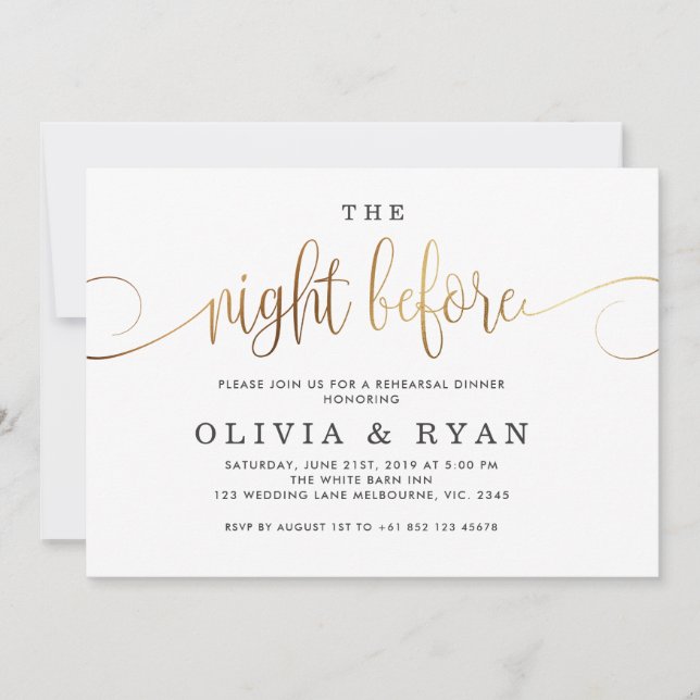 Gold the night before invitation (Front)