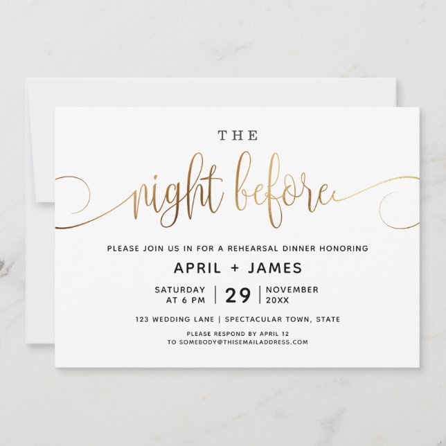 Gold The Night Before Rehearsal Dinner Invitation (Front)