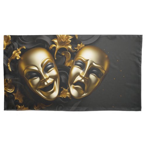 Gold Theater Masks Comedy and Tragedy  Pillow Case