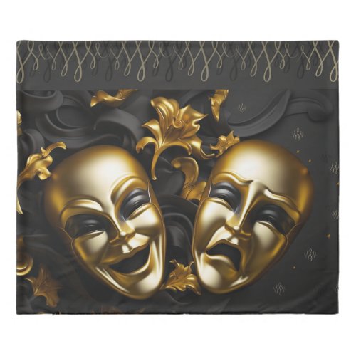 Gold Theatre Masks Comedy and Tragedy  Duvet Cover