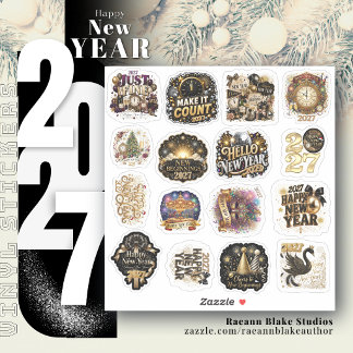Gold-Themed New Year 2027 Vinyl Stickers