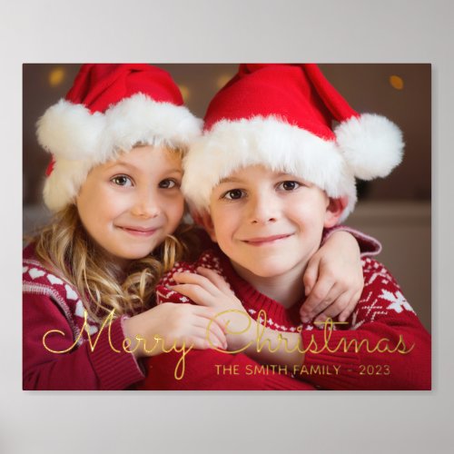 Gold Thin Line Merry Christmas Family Photo Foil Prints