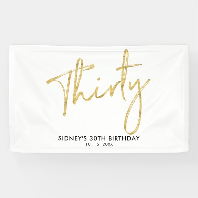 Gold Thirty 30th Birthday Party Welcome Banner (Horizontal)