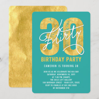 Gold Thirty and Flirty 30th Birthday Party Invite