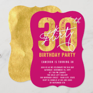 Gold Thirty and Flirty 30th Birthday Party Invite