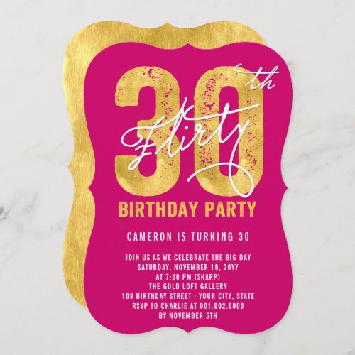 Gold Thirty and Flirty 30th Birthday Party Invite