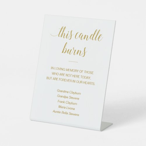 Gold This Candle Burns With Names Memorial Wedding Pedestal Sign