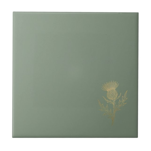 Gold Thistle Sage Green Ceramic Tile (Front)