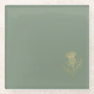 Gold Thistle Sage Green Glass Coaster