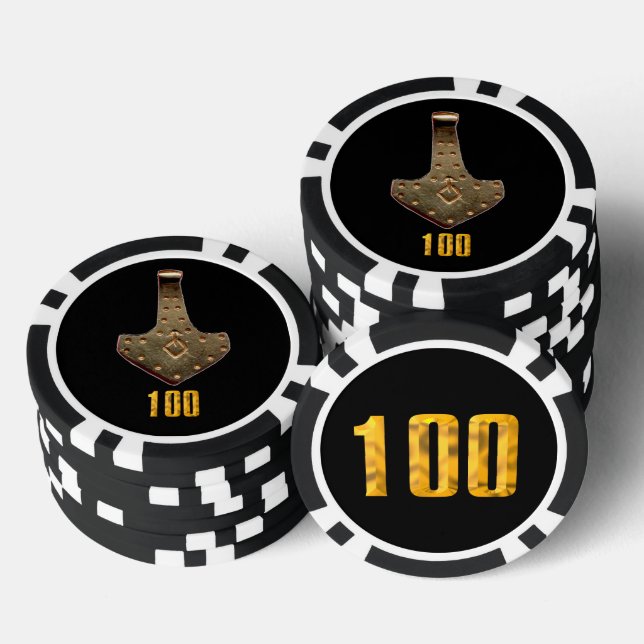Gold Thor Hammer black black 100 stripe poker chip (Stack)