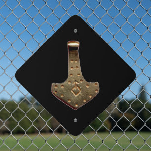 Gold Thor Hammer black diamond metal sign