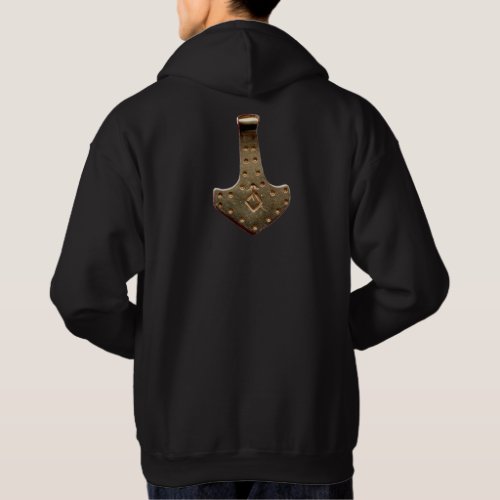 Gold Thor Hammer black hooded sweatshirt back