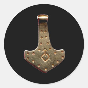 Gold Thor Hammer black large round stickers
