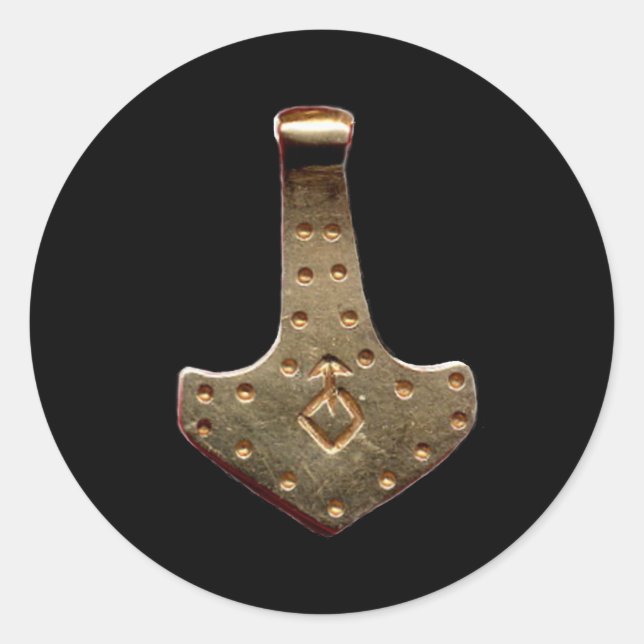 Gold Thor Hammer black large round stickers (Front)