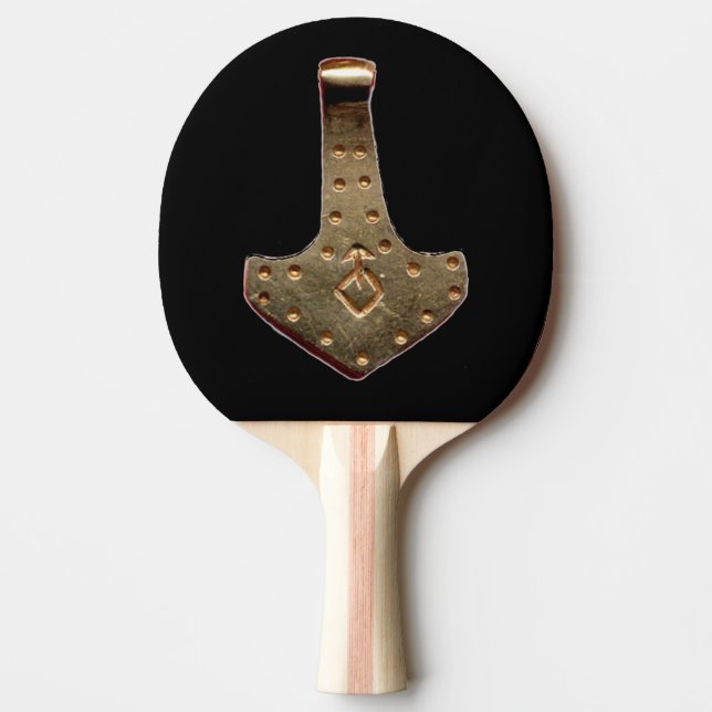 Gold Thor Hammer black ping pong paddle (Front)