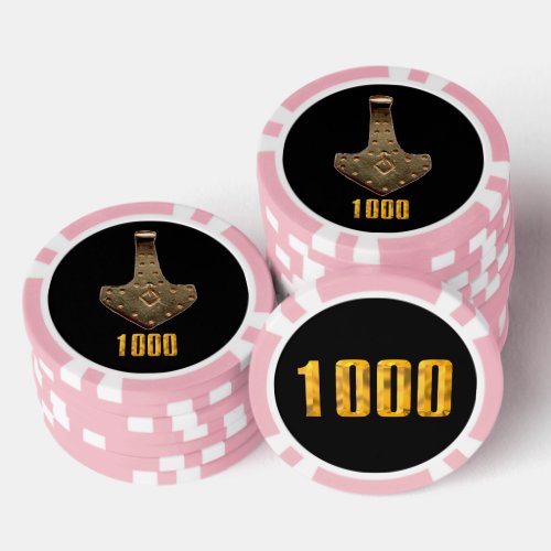 Gold Thor Hammer black pink 1000 stripe poker chip