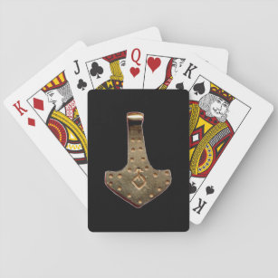 Gold Thor Hammer black playing cards