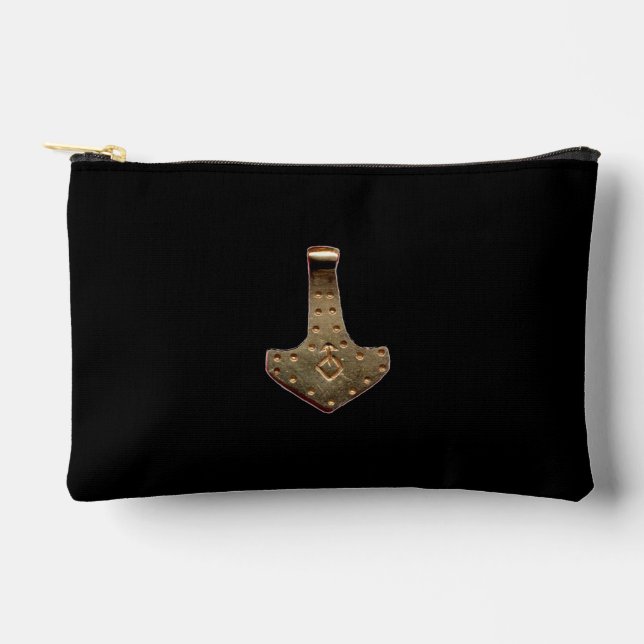 Gold Thor Hammer black small accessory bag pouch (Front)