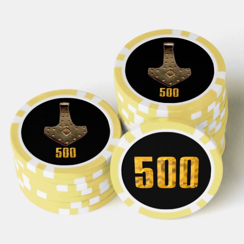 Gold Thor Hammer black yellw 500 stripe poker chip