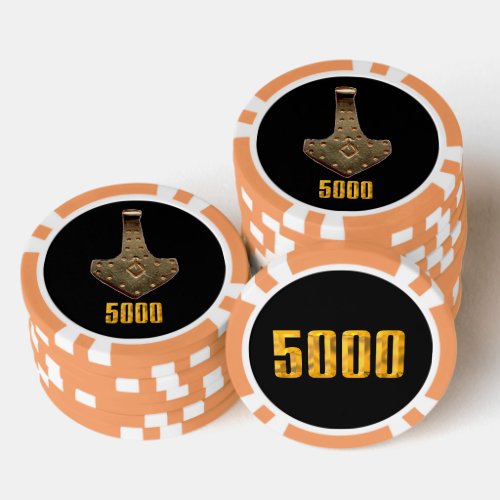 Gold Thor Hammer blk orange 5000 stripe poker chip